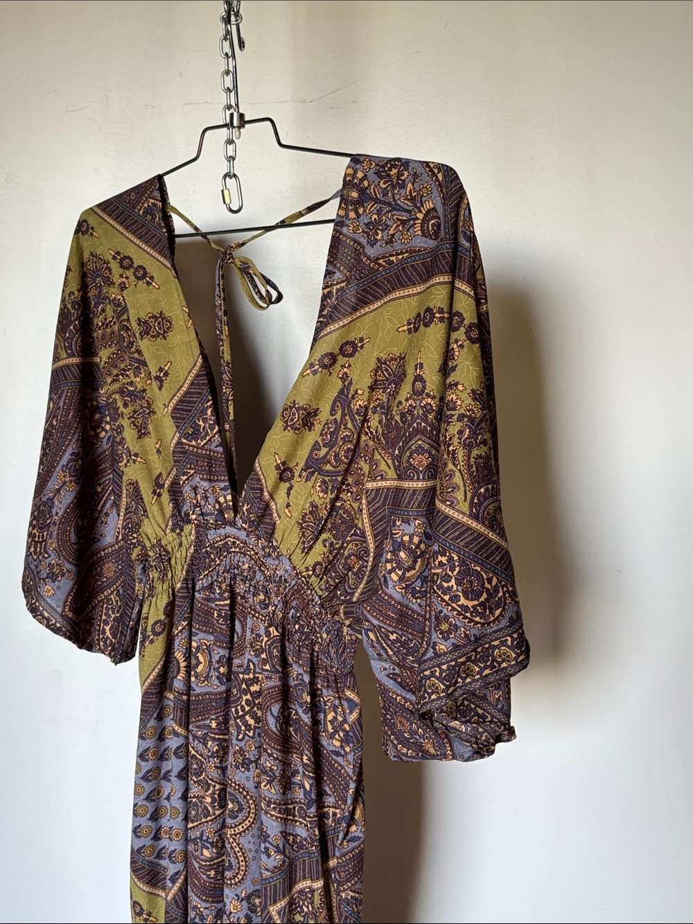 Karma Highway Boho Paisley V-Neck Maxi Dress Olive and Purple